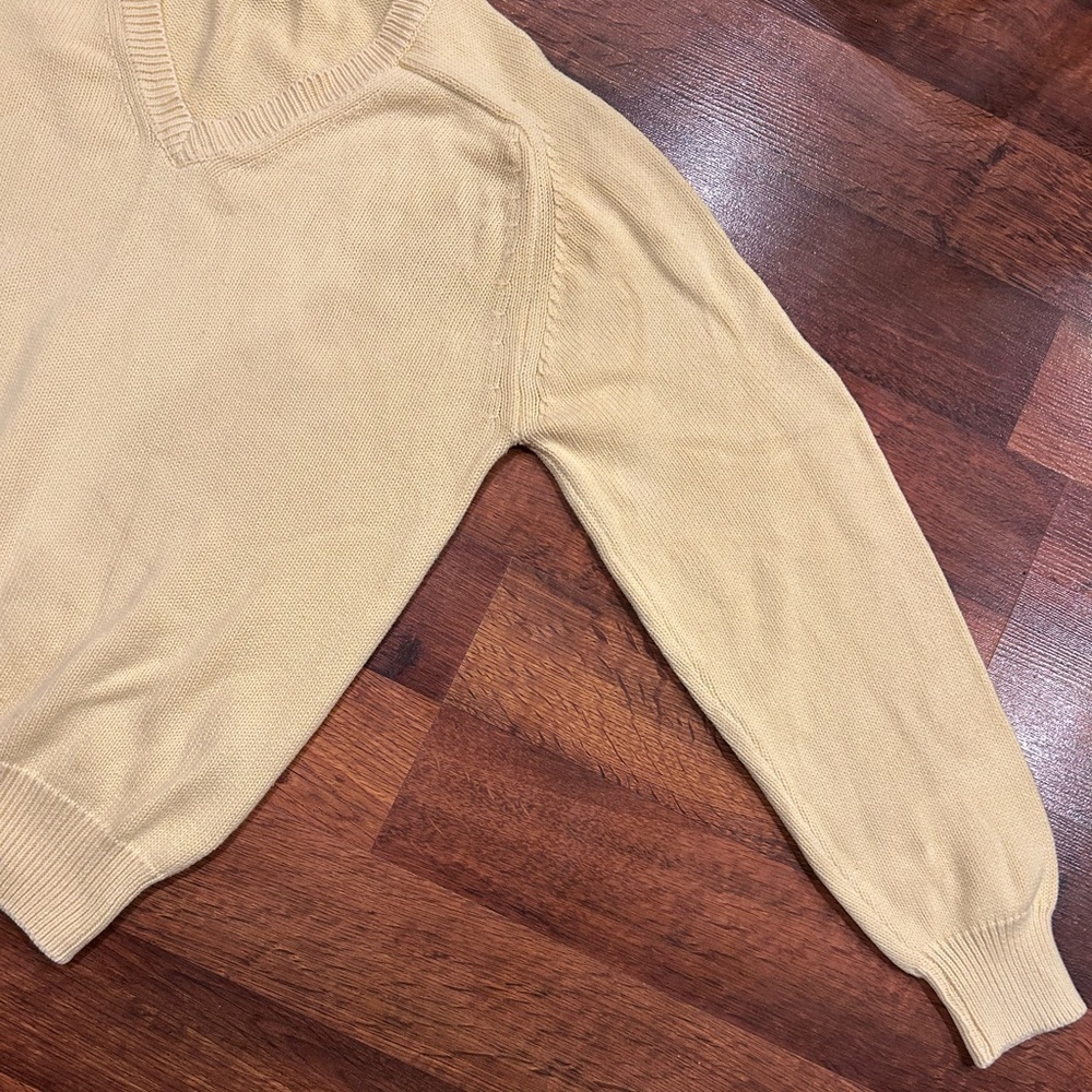 Lands End Butter Yellow 100% Cotton Sweater Men’s Medium or Women’s Large - Picture 4 of 7